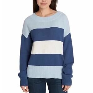 Lucky Brand Sweater Womens Large Blue White‎ Striped Colorblock Knit